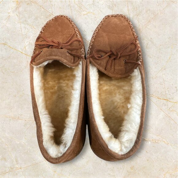 Old Friend Men’s Sheepskin Lined Moccasins Slippers Size 15M – Chestnut Brown - Picture 1 of 8